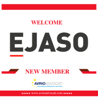 Graphic by Avrio Advocati welcoming EJASO with logos for both firms